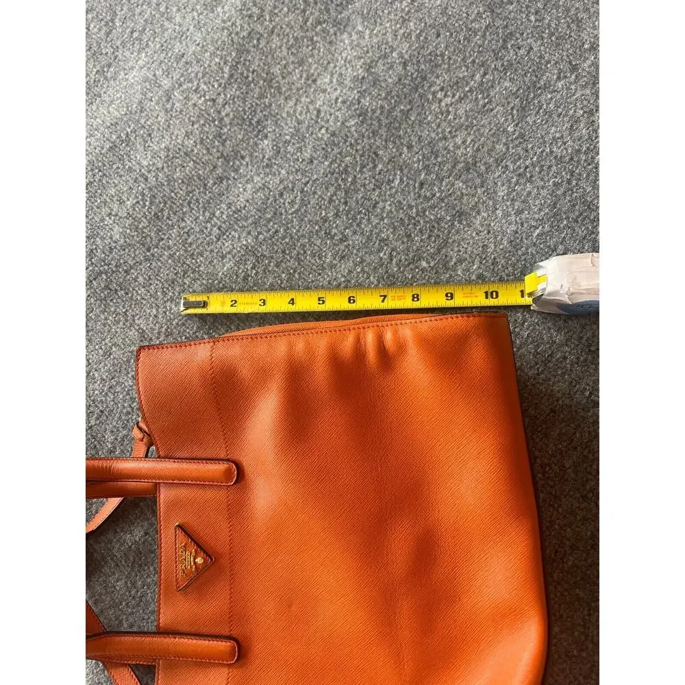 Prada Womens Orange Saffiano Leather Triple Pocket Convertible Tote Bag 13x10 In - Picture 15 of 16
